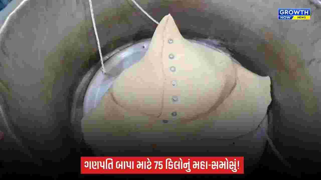 નવસારીમાં ગણપતિ બાપા માટે 75 કિલોનું મહા-સમોસું, 10 કલાકની મહેનતથી તૈયાર થયું નજરાણું