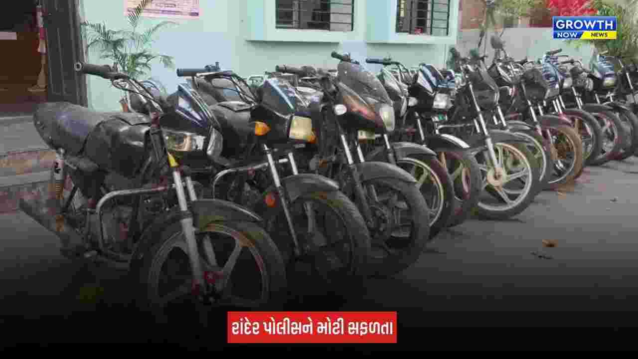 Surat : રાંદેર પોલીસે આંતરરાજ્ય વાહનચોર ગેંગના બે આરોપીઓને ઝડપ્યા, 13 બાઈક અને મોબાઈલ સહિત ₹4.55 લાખનો મુદ્દામાલ કબજે