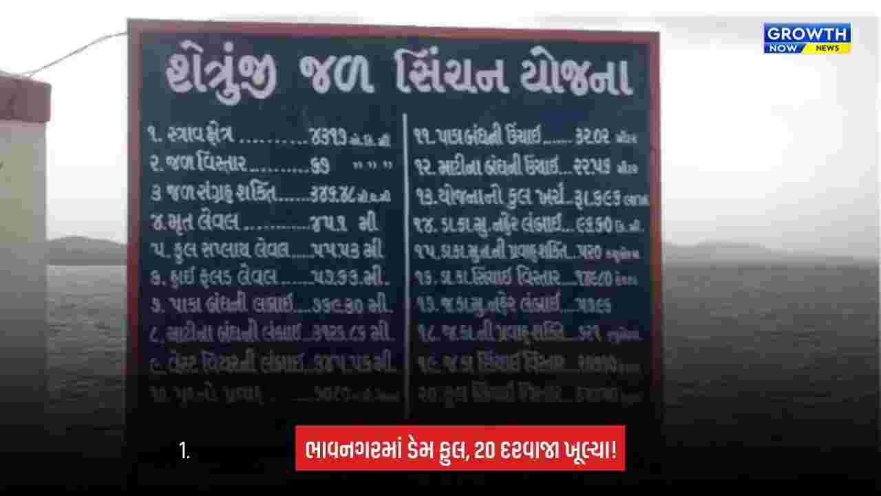 Bhavnagar: શેત્રુંજી ડેમ 100% ભરાયો, 20 દરવાજા ખોલાયા; 4,800 ક્યુસેક પાણી છોડાયું