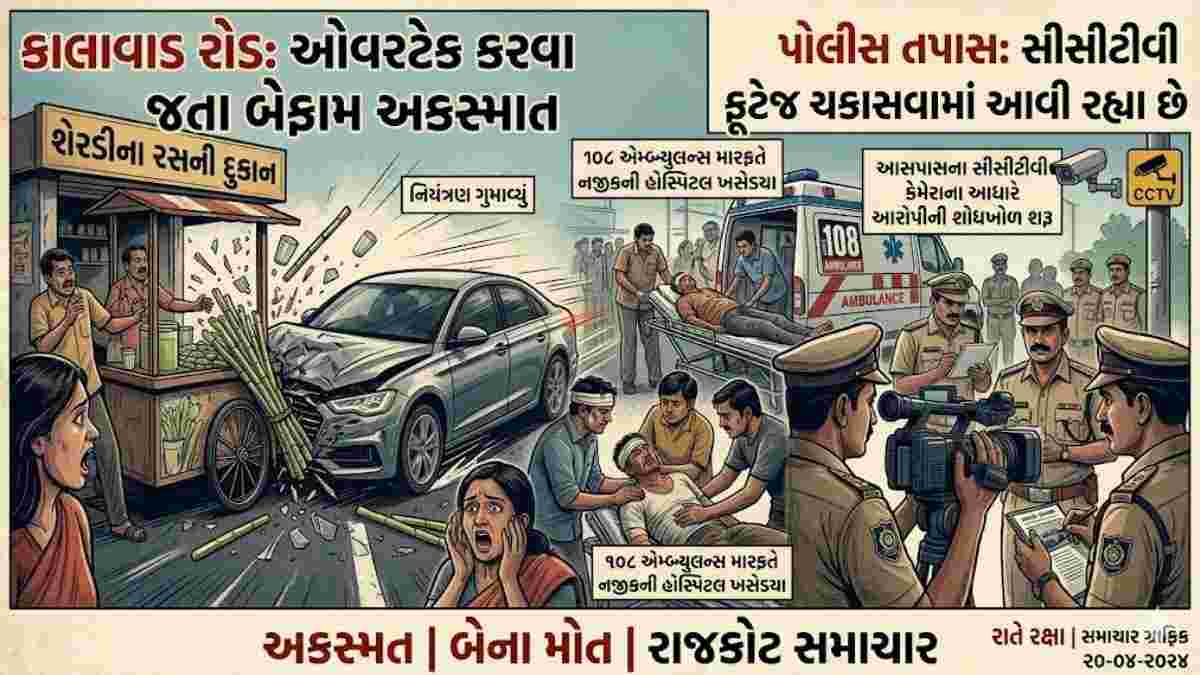 રાજકોટમાં બેફામ કારનો ક્હેર: કાલાવાડ રોડ પર 4 લોકોને અડફેટે લીધા, 2નાં મોત; ચાલક ફરાર