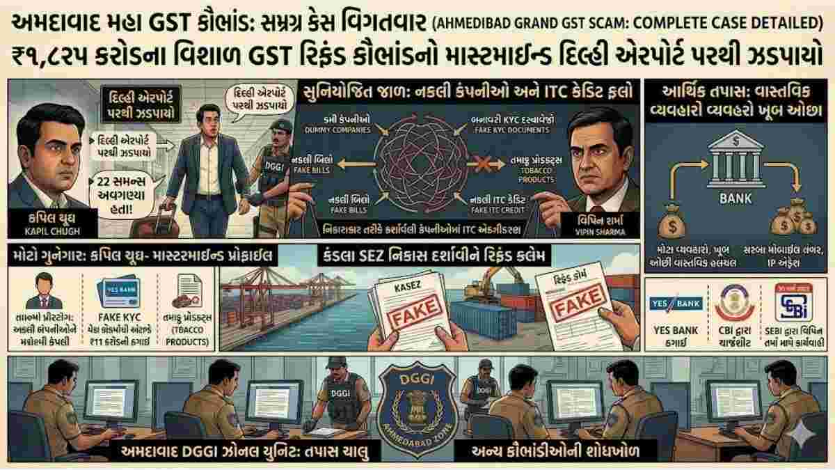 અમદાવાદ DGGIની મોટી કાર્યવાહી: ₹1,825 કરોડના GST રિફંડ કૌભાંડનો માસ્ટરમાઇન્ડ દિલ્હી એરપોર્ટ પરથી ઝડપાયો