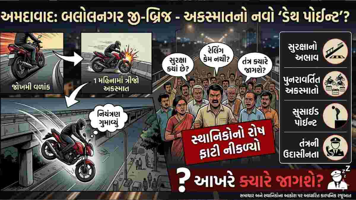 અમદાવાદના બલોલનગર જી-બ્રિજ પર ફરી ગંભીર અકસ્માત: એક મહિનામાં ત્રીજી ઘટના