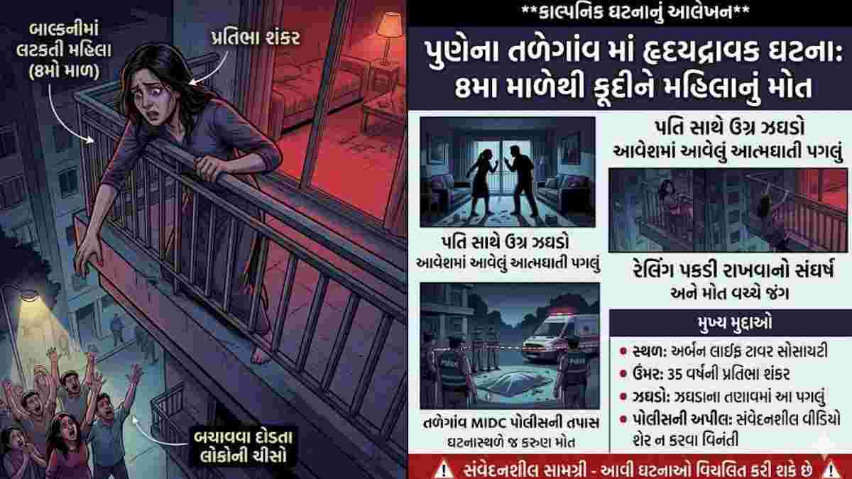 પુણેમાં હૃદયદ્રાવક ઘટના! પતિ સાથે ઝઘડા બાદ 8મા માળેથી કૂદી મહિલાએ જીવ ગુમાવ્યો