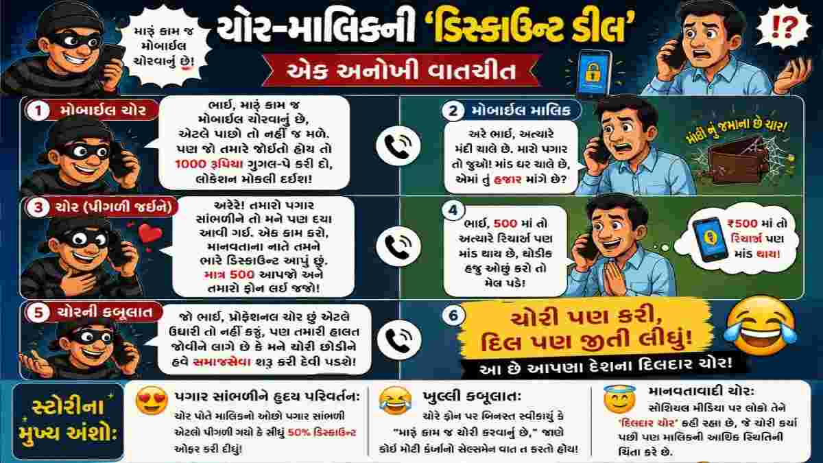 પગાર સાંભળી પીગળ્યો ચોર! બોલ્યો- “ભાઈ, અડધા પૈસામાં ફોન લઈ જજો!”
