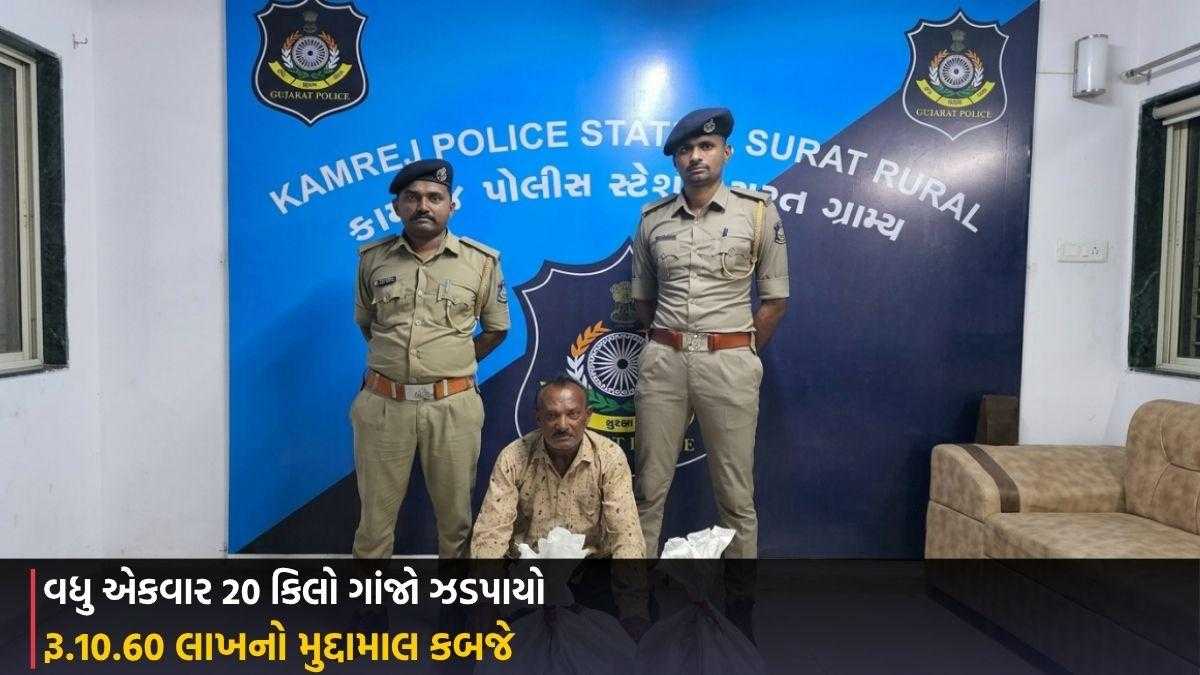 Surat: વધુ એકવાર 20 કિલો ગાંજો ઝડપાયો, રૂ.10.60 લાખનો મુદ્દામાલ કબજે