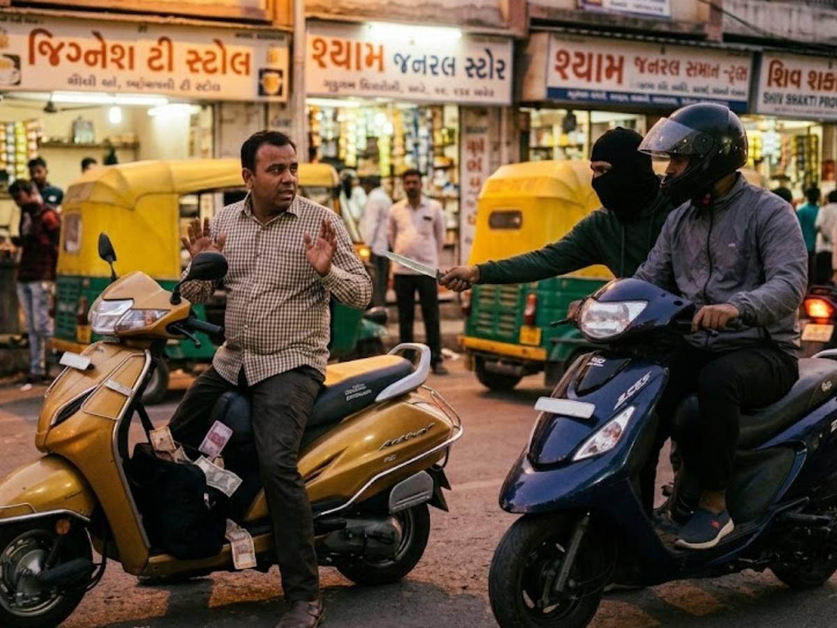મોપેડ સવારોએ ચાકુ બતાવી વેપારી પાસેથી 3 લાખથી વધુ રૂપિયા લૂંટ્યા