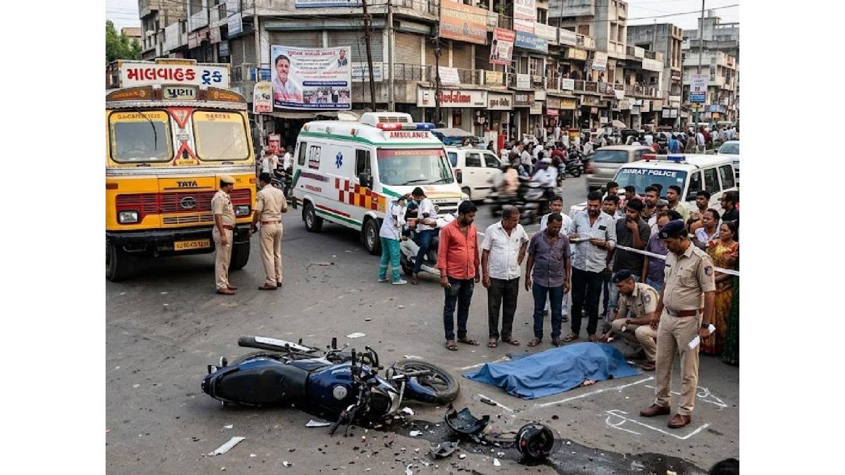 સુરતમાં ખાનગી બસનો કહેર: બાઈકને ટક્કર મારતા એકનું ઘટનાસ્થળે મોત”
