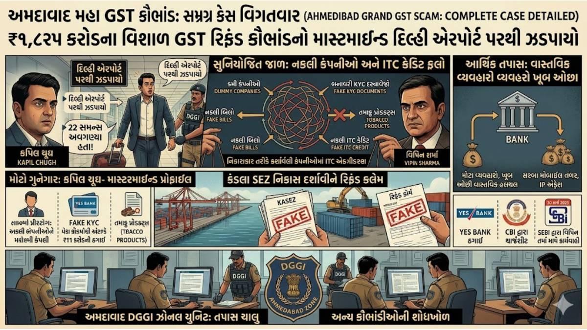 અમદાવાદ DGGIની મોટી કાર્યવાહી: ₹1,825 કરોડના GST રિફંડ કૌભાંડનો માસ્ટરમાઇન્ડ દિલ્હી એરપોર્ટ પરથી ઝડપાયો