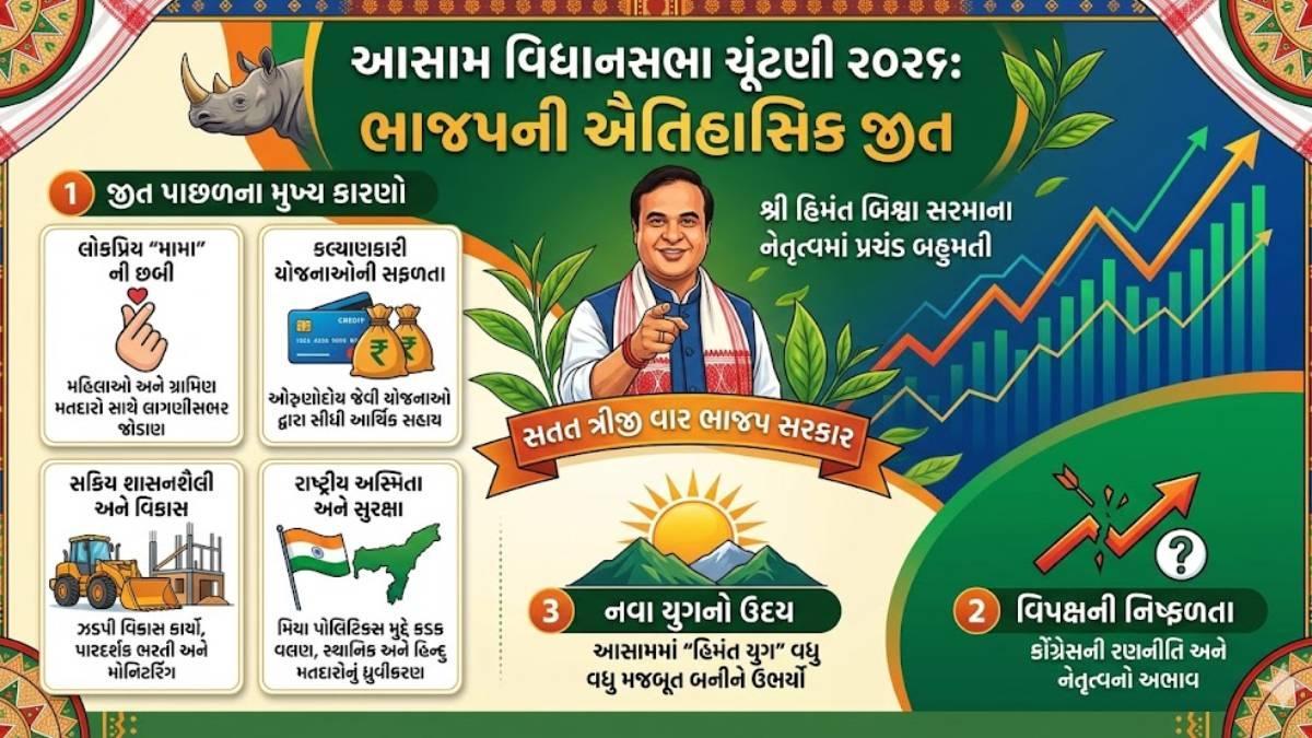 આસામમાં હિમંતની હેટ્રિક: ભાજપને પ્રચંડ બહુમતી, ‘મામા’ ઈમેજ અને માઇક્રો-મેનેજમેન્ટ સફળ