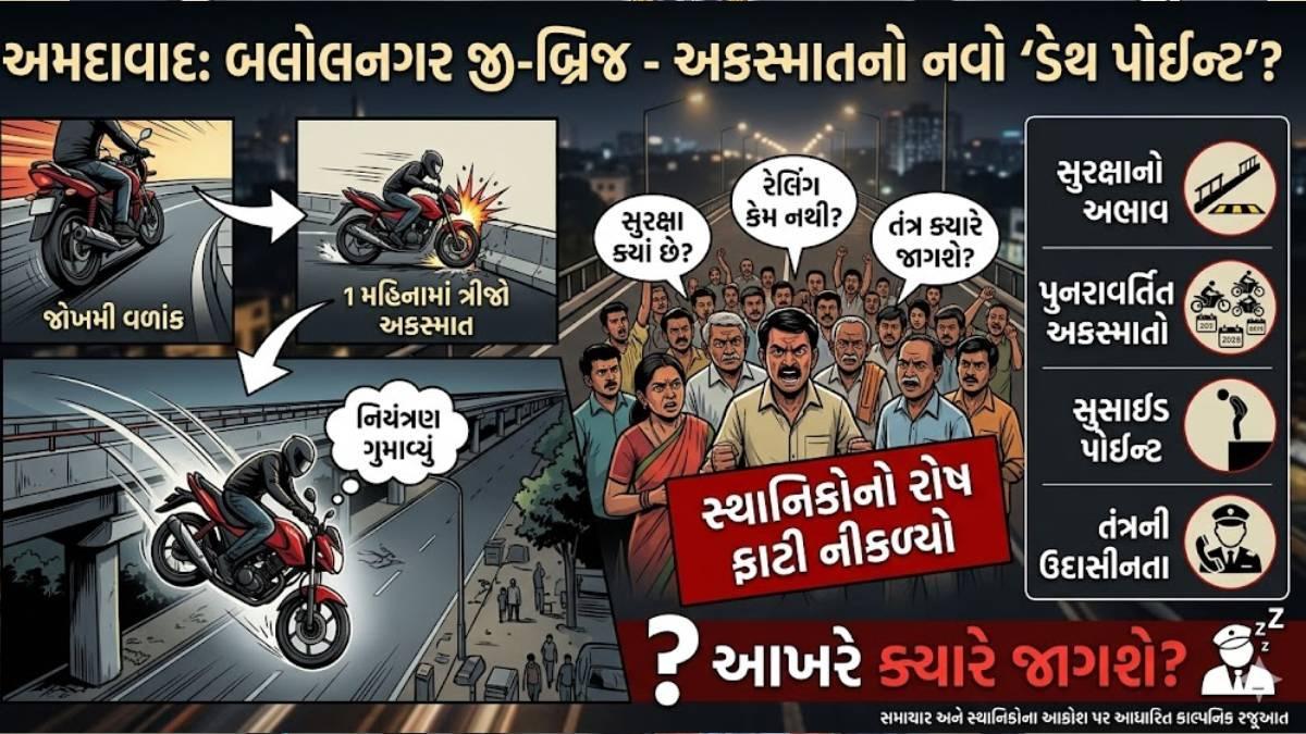 અમદાવાદના બલોલનગર જી-બ્રિજ પર ફરી ગંભીર અકસ્માત: એક મહિનામાં ત્રીજી ઘટના