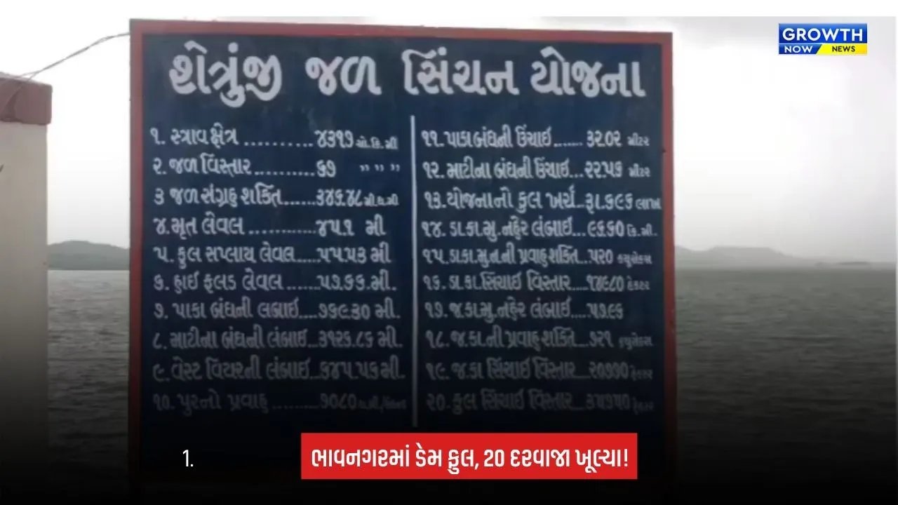 Bhavnagar: શેત્રુંજી ડેમ 100% ભરાયો, 20 દરવાજા ખોલાયા; 4,800 ક્યુસેક પાણી છોડાયું