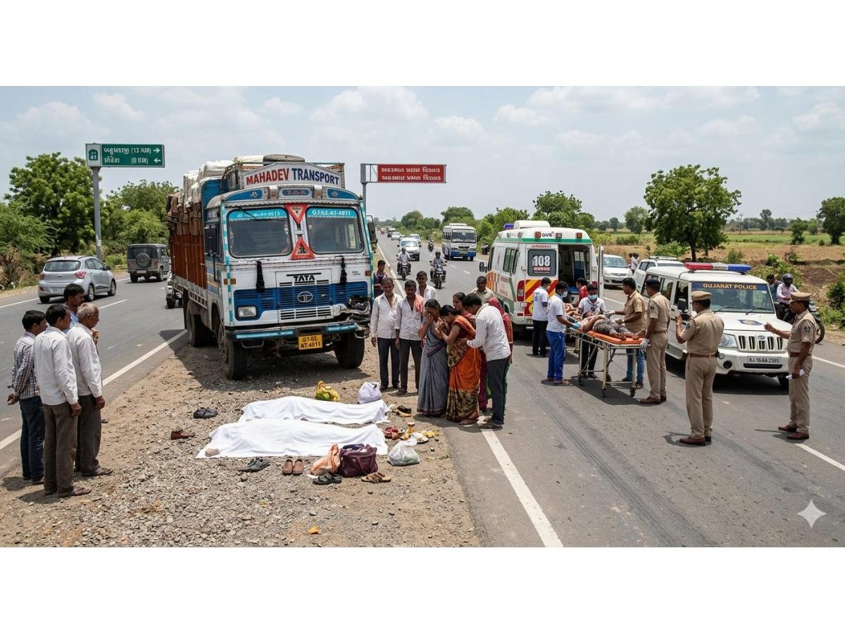 બહુચરાજી–મોઢેરા રોડ પર ટ્રકનો કહેર: 2 પદયાત્રીઓના મોત, અનેક ઘાયલ; ડ્રાઈવર ફરાર
