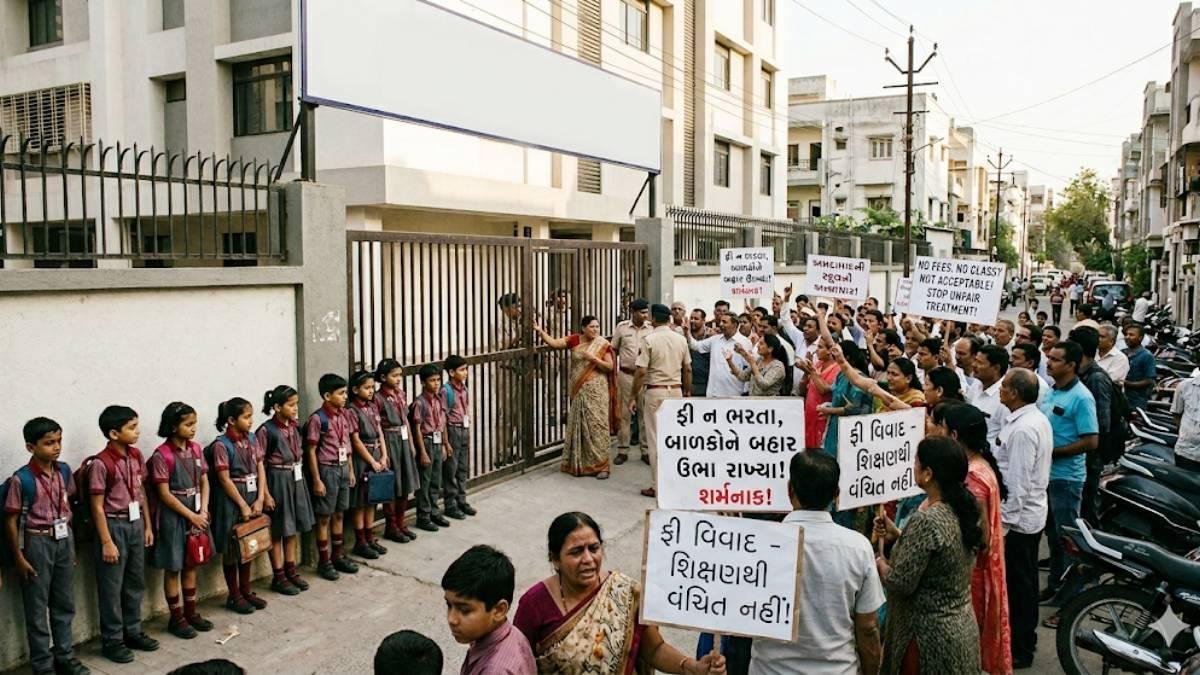 અમદાવાદની એક સ્કૂલમાં ફીના ભરતા વિદ્યાર્થીઓને સ્કૂલની બહાર ઉભા રાખ્યા આક્ષેપ