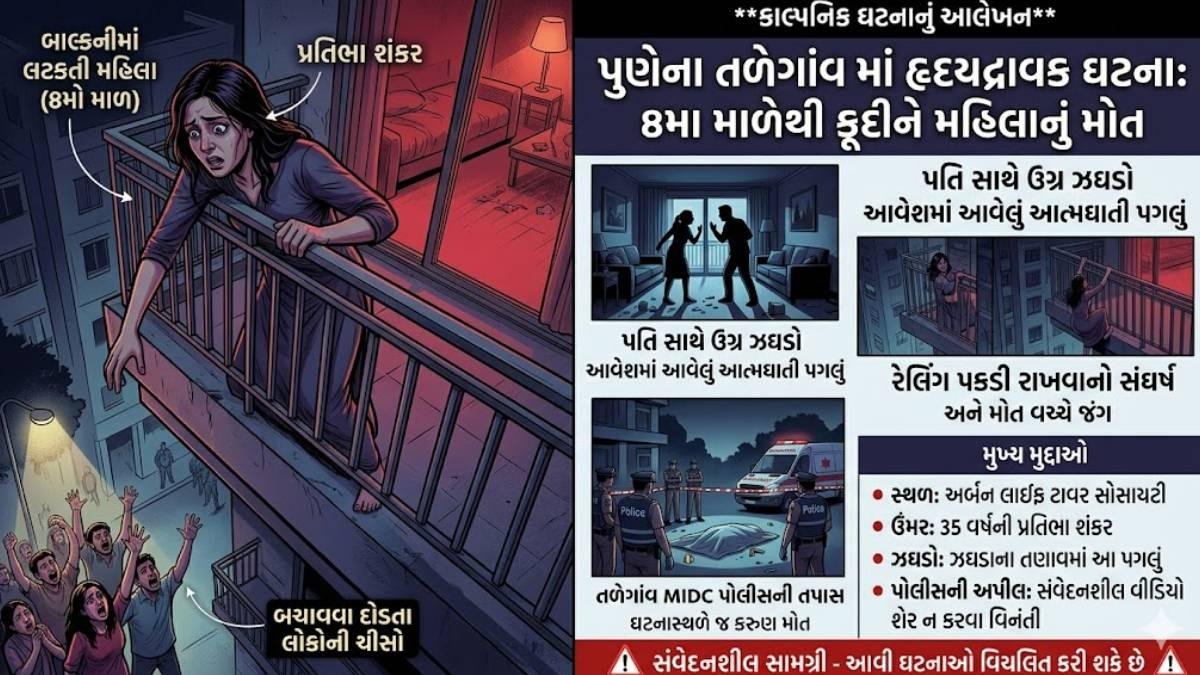 પુણેમાં હૃદયદ્રાવક ઘટના! પતિ સાથે ઝઘડા બાદ 8મા માળેથી કૂદી મહિલાએ જીવ ગુમાવ્યો