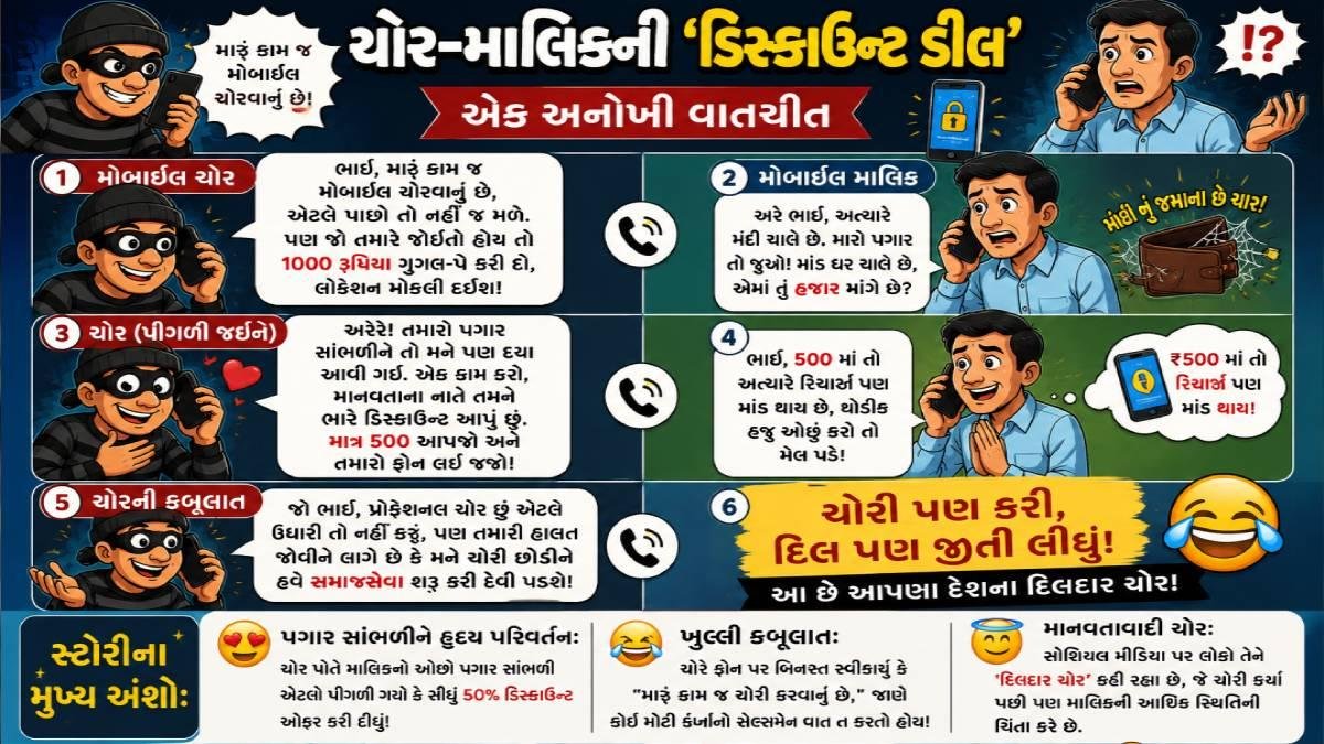 પગાર સાંભળી પીગળ્યો ચોર! બોલ્યો- “ભાઈ, અડધા પૈસામાં ફોન લઈ જજો!”