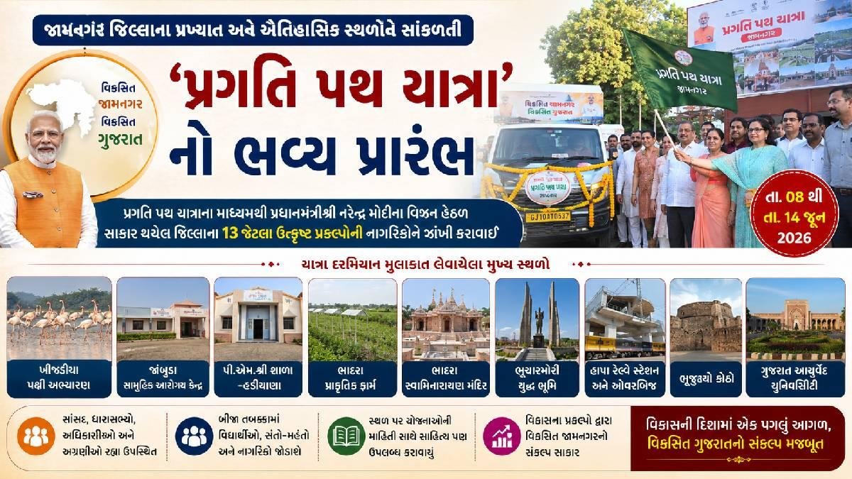 જામનગરમાં ‘પ્રગતિ પથ યાત્રા’નો ભવ્ય પ્રારંભ, વિકાસના 13 પ્રકલ્પોની નાગરિકોને કરાવાઈ ઝાંખી