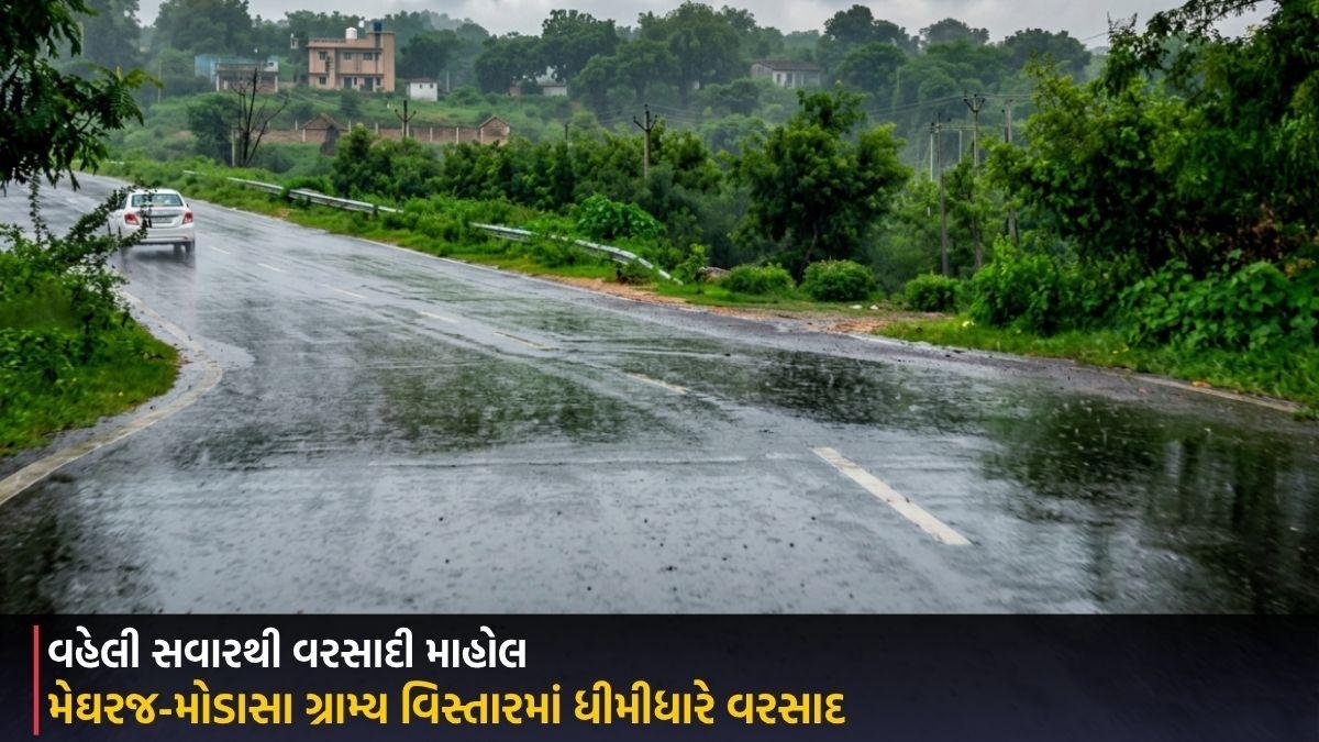 Aravalli: વહેલી સવારથી વરસાદી માહોલ, મેઘરજ-મોડાસા ગ્રામ્ય વિસ્તારમાં ધીમીધારે વરસાદ