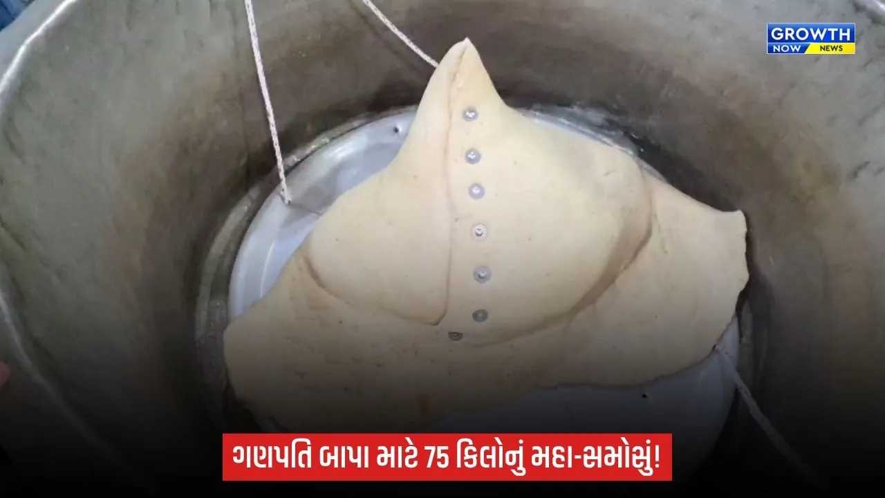 નવસારીમાં ગણપતિ બાપા માટે 75 કિલોનું મહા-સમોસું, 10 કલાકની મહેનતથી તૈયાર થયું નજરાણું