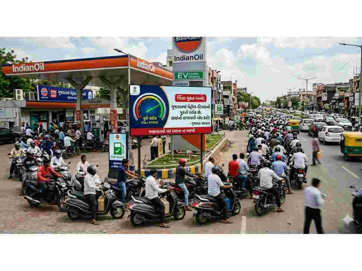 સરકારે નાગરિકોને અપીલ કરી ગુજરાતમાં પેટ્રોલ-ડીઝલ પૂરતો સ્ટોક છે લાઈનો લગાવવી બંધ કરો