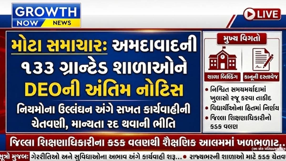 અમદાવાદની 133 ગ્રાન્ટેડ શાળાઓને DEOની અંતિમ નોટિસ
