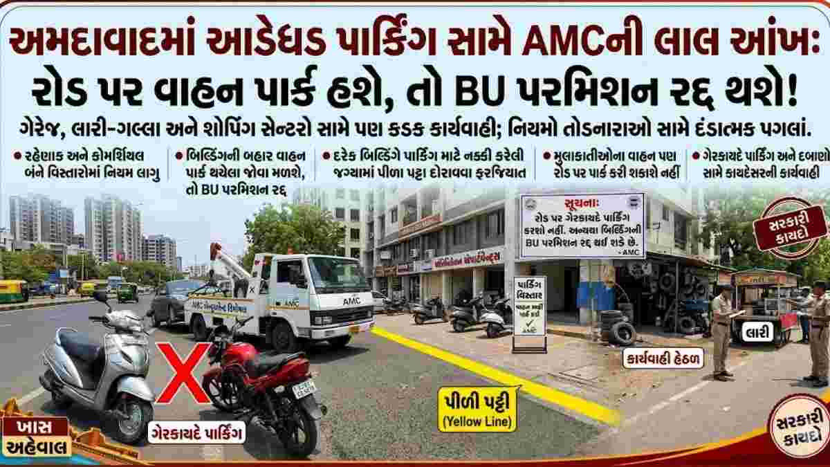 ટ્રાફિક સમસ્યા સામે AMCનો કડક પ્રહાર: રોડ પાર્કિંગ કરનાર બિલ્ડિંગની BU મંજૂરી રદ્દ થશે