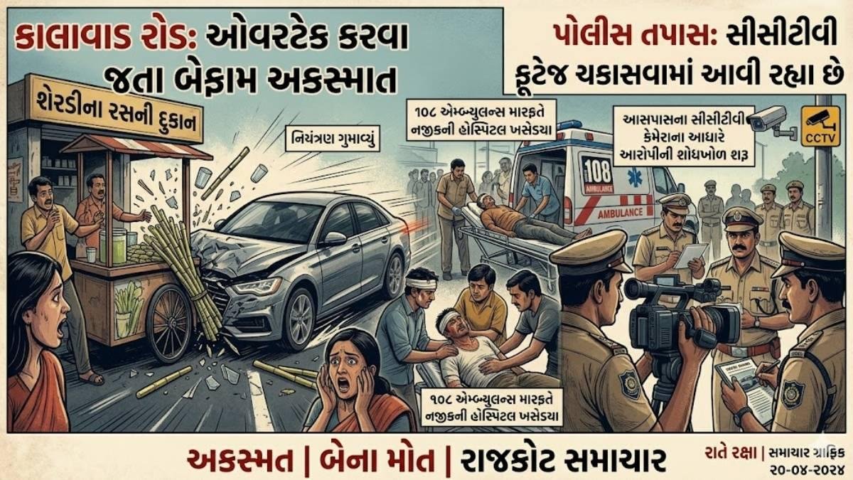 રાજકોટમાં બેફામ કારનો ક્હેર: કાલાવાડ રોડ પર 4 લોકોને અડફેટે લીધા, 2નાં મોત; ચાલક ફરાર
