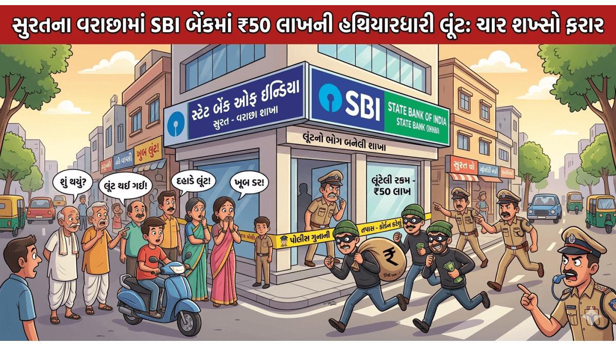 સુરતના વરાછામાં SBIમાં દિવસદહાડે લૂંટ, 50 લાખ લઈને 4 શખ્સો ફરાર