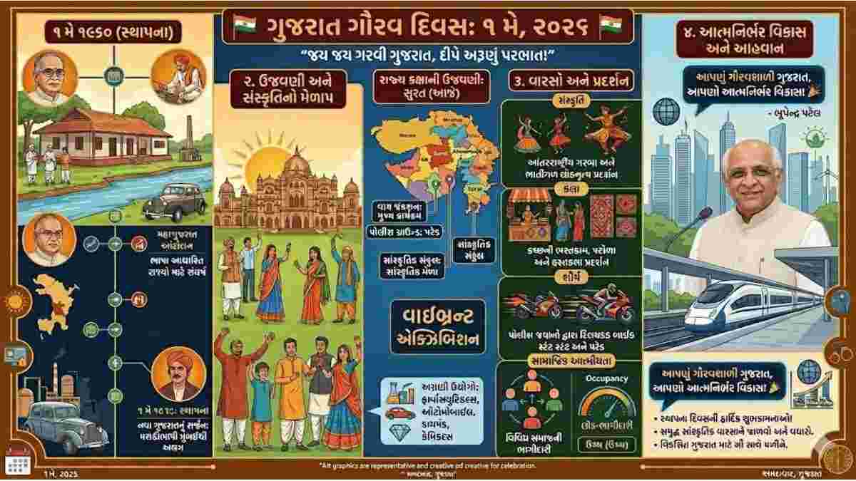 ગુજરાત સ્થાપના દિવસ 2026 : 1 મેના રોજ રાજ્યભરમાં ગૌરવભેર ઉજવણી કરવામાં આવી રહી છે